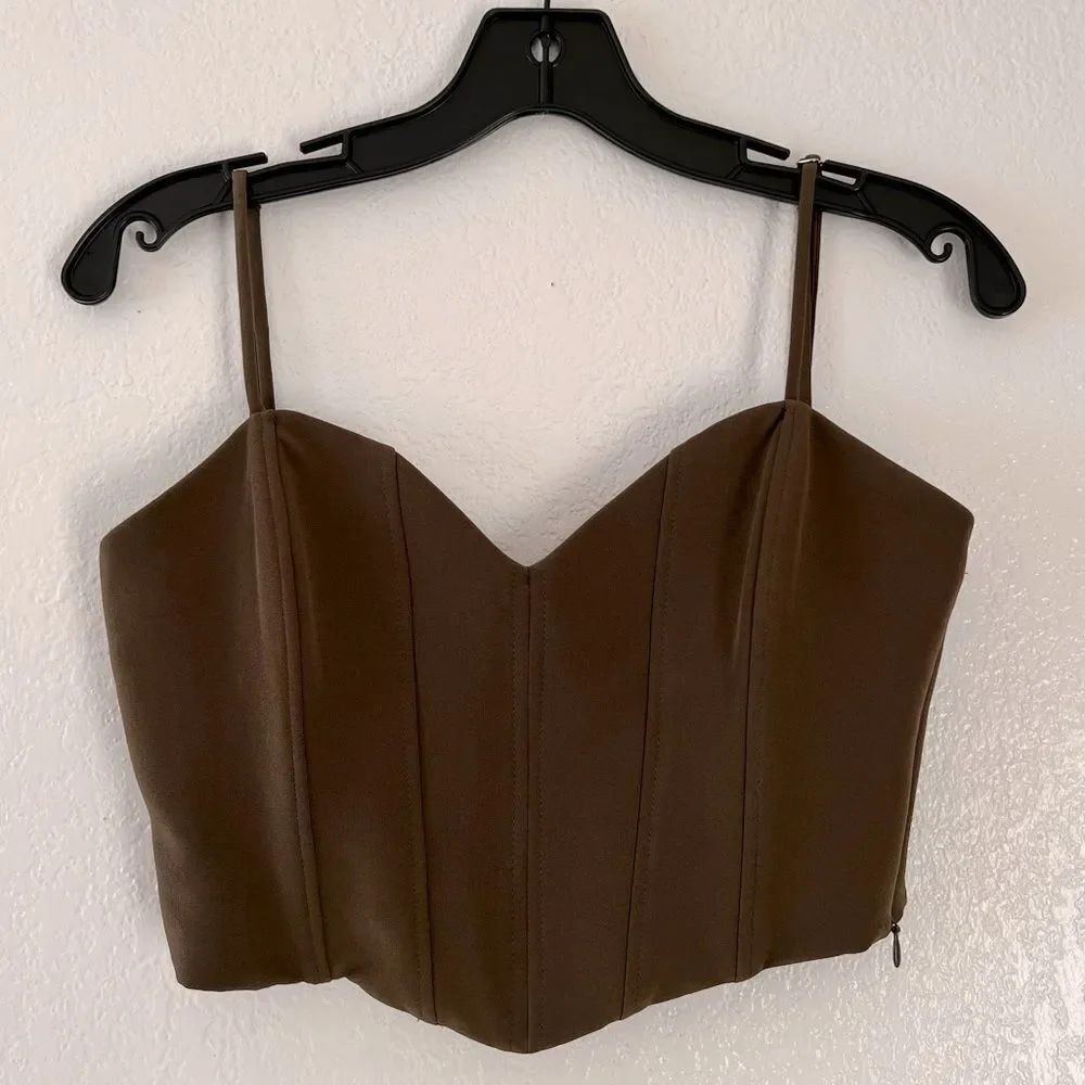 Zara brown olive green crop corset top s